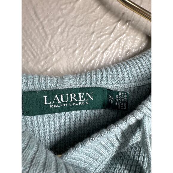 LRL Lauren Ralph Lauren Waffle Knit Cotton Hooded Pullover Sweater Top Size XL - Picture 5 of 7